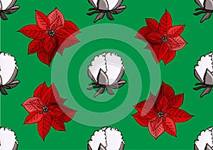 Poinsettia and cotton christmas pattern photo